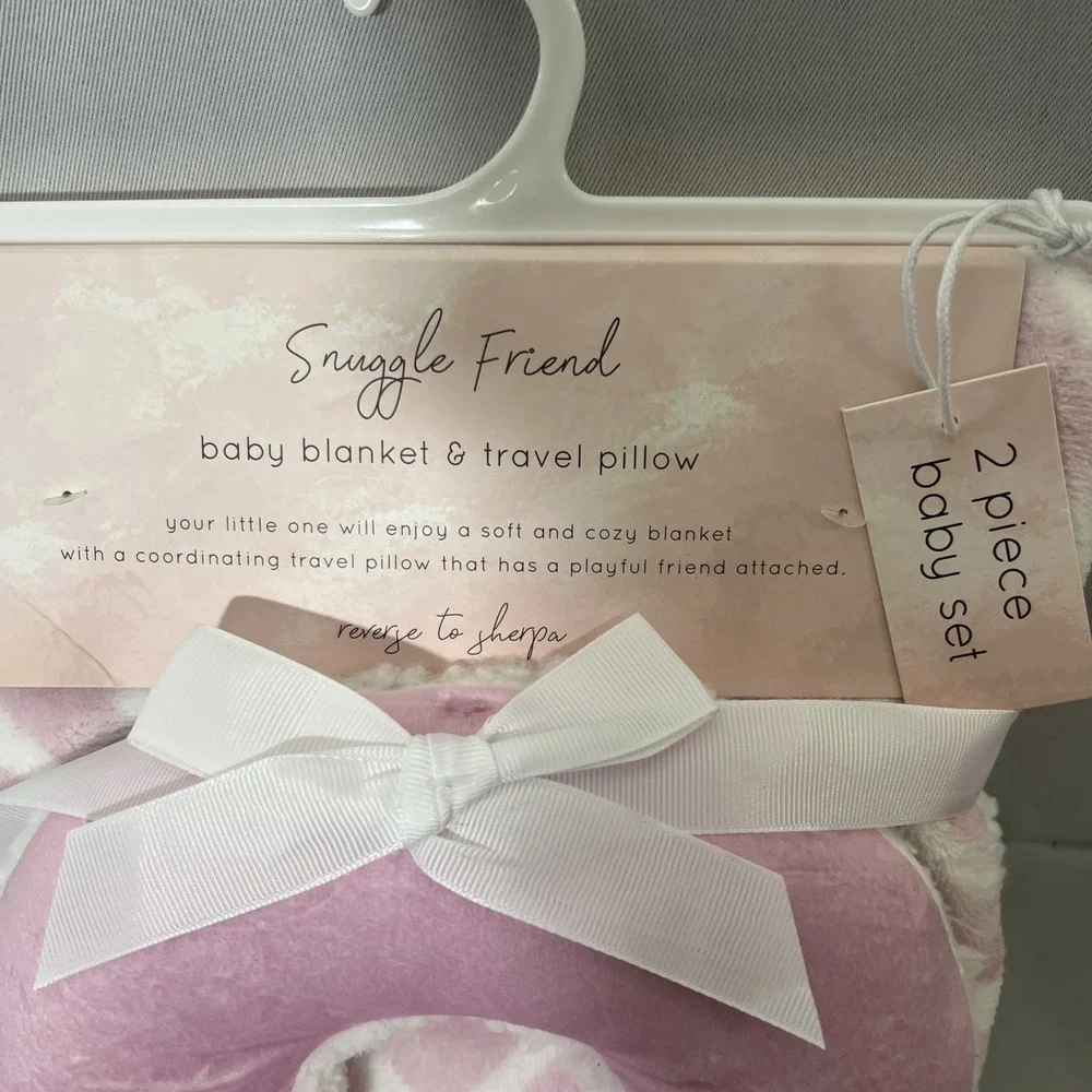 Cuddle Time Baby Blanket  Set Neck Rest Pink‎ Soft Plush Sherpa